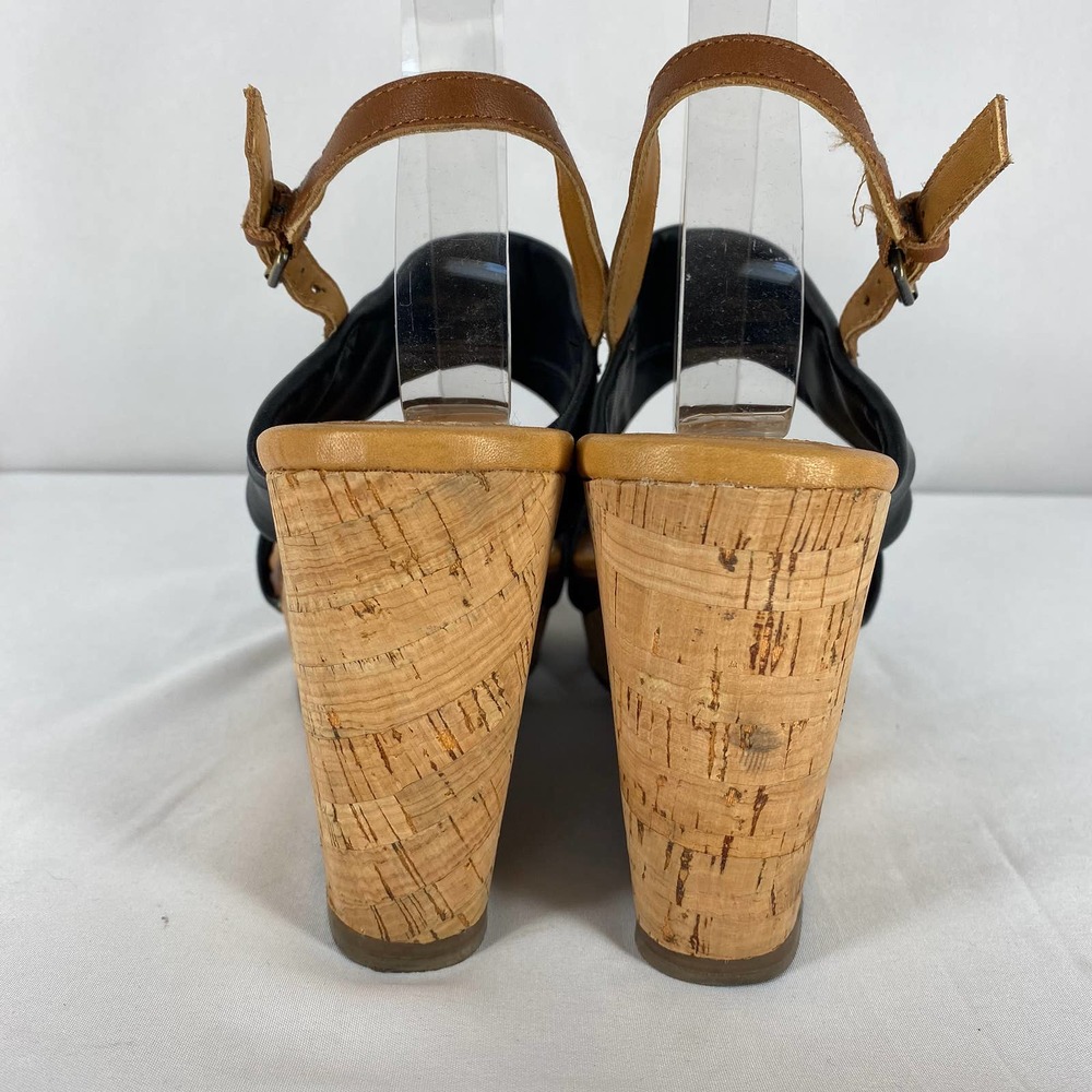 Corso Como Cork Wedge Sandals Black Brown Leather Platform Colorblock 8.5 - Picture 5 of 9